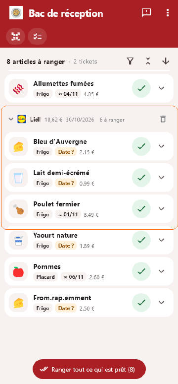 Le bac de réception